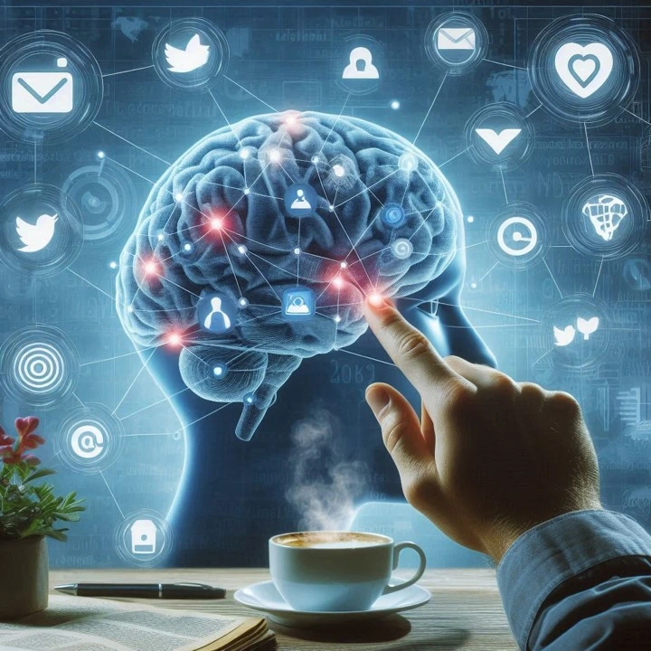 Mente llena de información de redes sociales que alteran el bienestar emocional